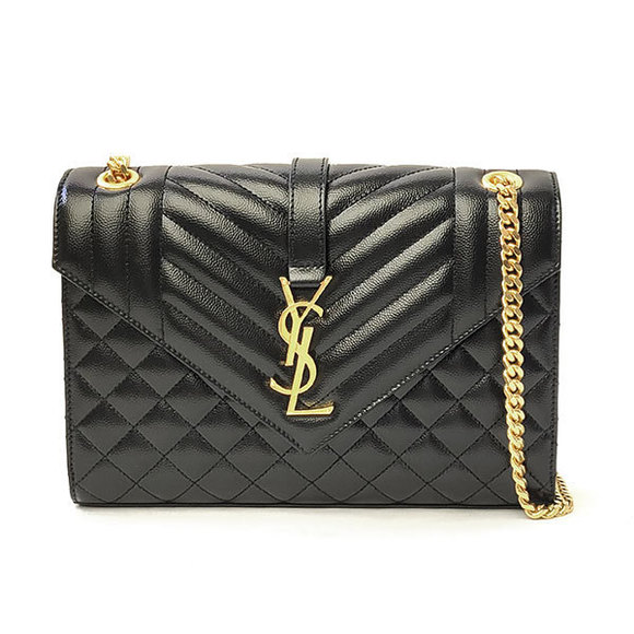 Saint Laurent Envelope Medium Chain Shoulder Bag Black Gold - Picture 1 of 5